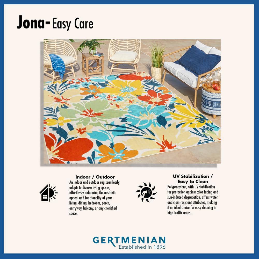 Jona Red and Blue Floral Synthetic Indoor/Outdoor Area Rug