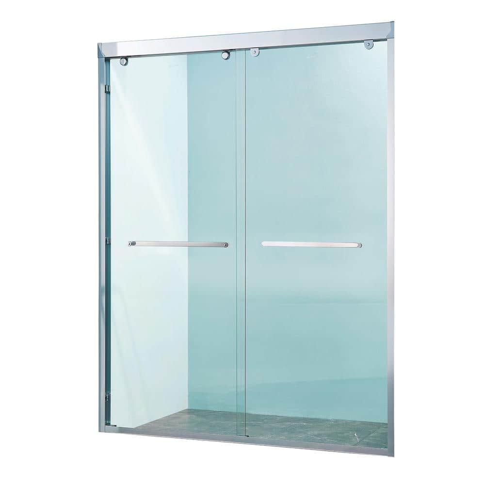 60" Chrome Frameless Double Sliding Shower Door with Clear Glass