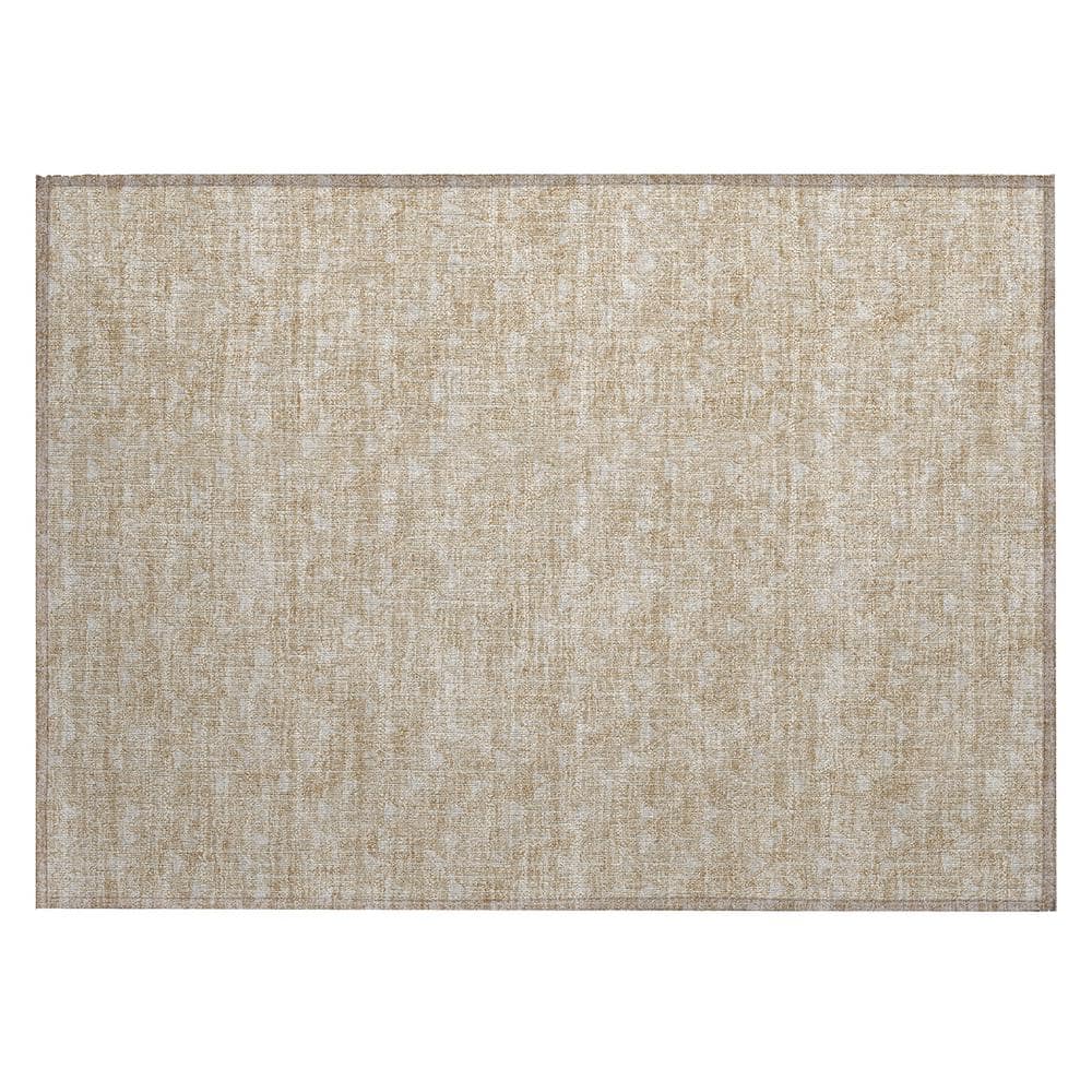 Beige Rectangular Machine-Washable Non-Slip Synthetic Rug 1'8" x 2'6"
