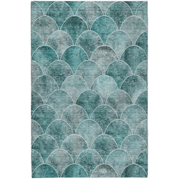 Dream Shag Premium Machine Washable Abstract ADS594 Teal 10 ft. x 14 ft. Area Rug