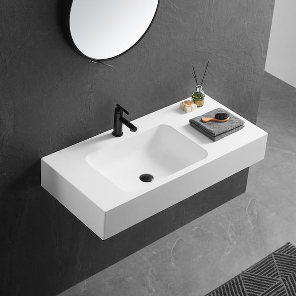 40 in. Wall-Mount Install or On Countertop, with Single Faucet Hole Bathroom Sink in Matte White, SVWS602-40WH