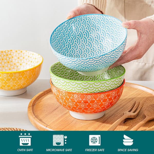Sets 4 Soup Bowls Dishwasher & Microwave Safe Rice 24 OZ Cereal