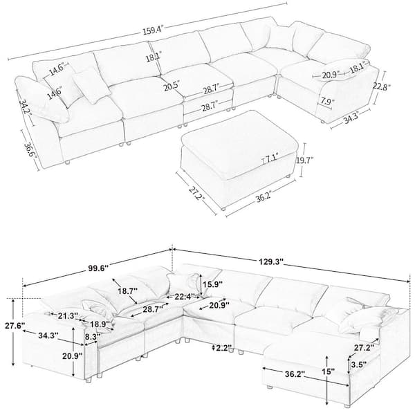 Magic Home 117 in. 3 Pieces Modular Upholstered U-Shaped Large