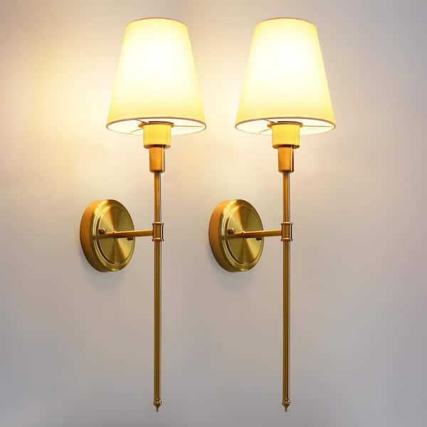 6 in. 1-Light Dimmable Rechargeable Gold Wall Sconce Wireless with Remote Control Wall Light for Living Room (2 Pack)
