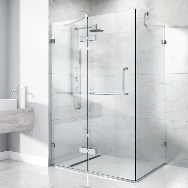 VIGO Monteray 30 in. L x 38 in. W x 73 in. H Frameless Pivot Rectangle Shower Enclosure in Chrome with 3/8 in. Clear Glass