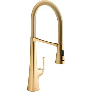 Graze Single Handle Pull Down Sprayer Kitchen Faucet in Vibrant Brushed Moderne Brass