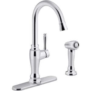Arsdale Single-Handle Standard Kitchen Faucet with Swing Spout and Sidespray in Polished Chrome
