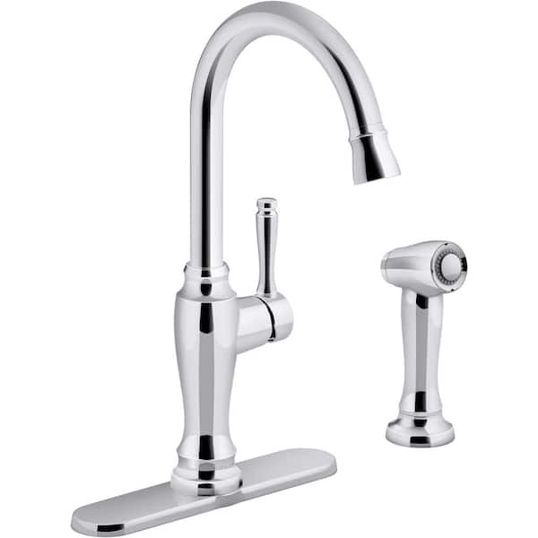 KOHLER Arsdale Single-Handle Standard Kitchen Faucet with Swing Spout and Sidespray in Polished Chrome