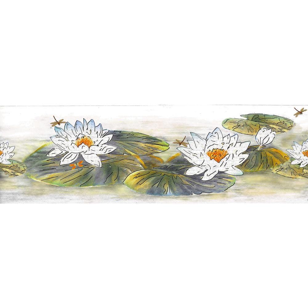 Falkirk Dandy White Lilies, Dragonfly Floral Peel and Stick Wallpaper Borde