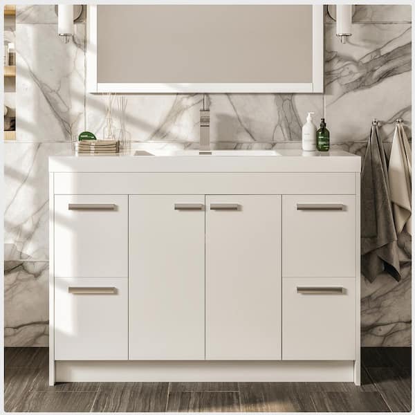 Eviva Lugano 48 in. W x 20 in. D x 36 in. H Single Bathroom Vanity in White with White Acrylic Top with White Integrated Sink