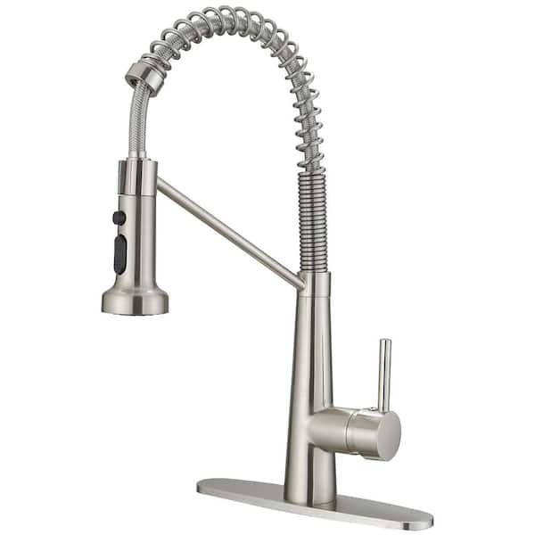 BWE Single-Handle Pull-Down Sprayer 2 Spray High Arc Kitchen Faucet With Deck Plate in Brushed Nickel