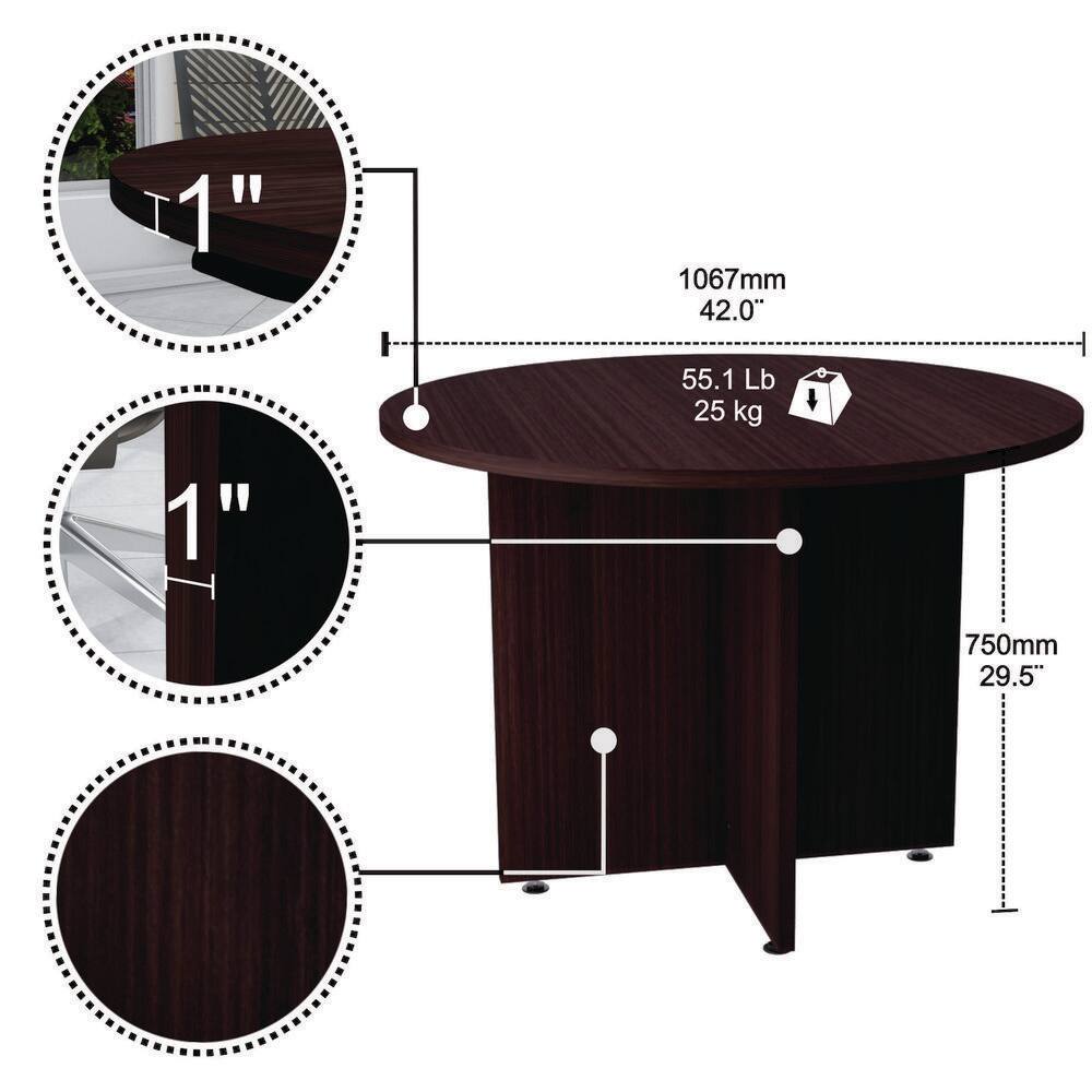 Espresso Round Engineered Wood Conference Table with Dark Finish