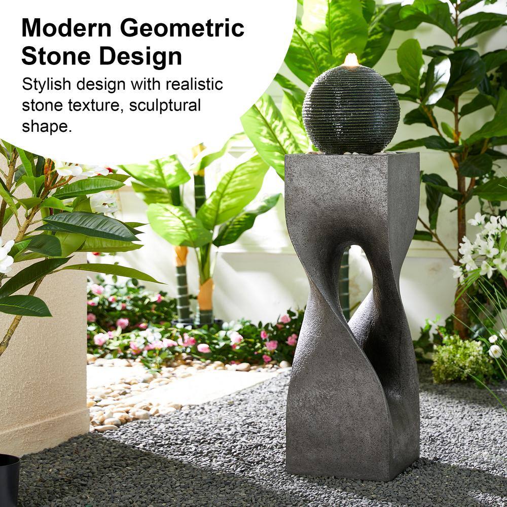 Modern Gray Polyresin Pedestal Fountain with LED Light