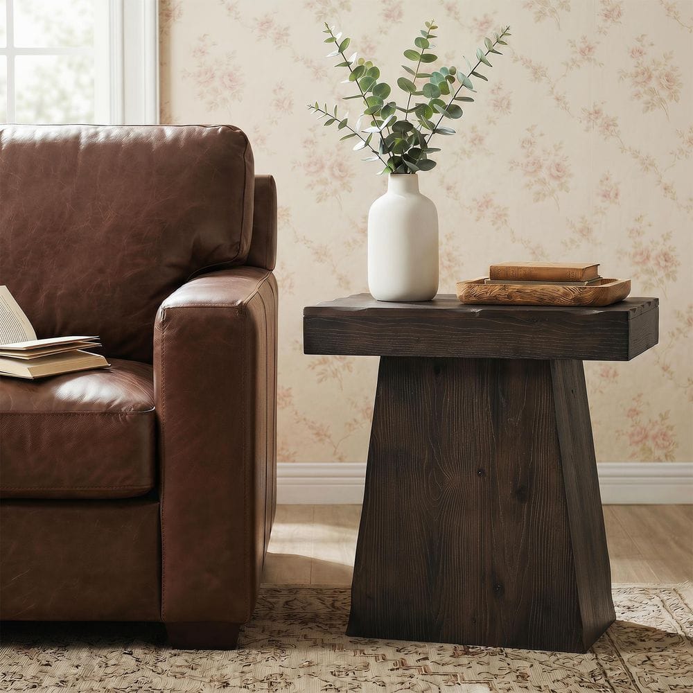 Kerlin 23.6 in. Dark Espresso Brown Solid Wood End Table, Side Table with Tapered Base Nightstand Living Room Side Table
