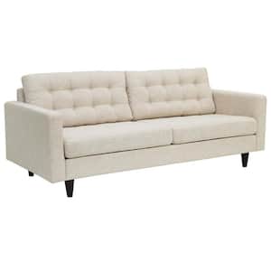 Empress 84.5 in. Beige Polyester 4-Seater Tuxedo Sofa with Square Arms