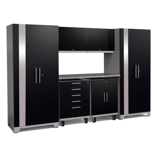 NewAge Products Performance Plus 2.0 85.25 in. H x 133 in. W x 24 in. D 18-Gauge Welded Steel Garage Cabinet Set in Black (8-Piece)