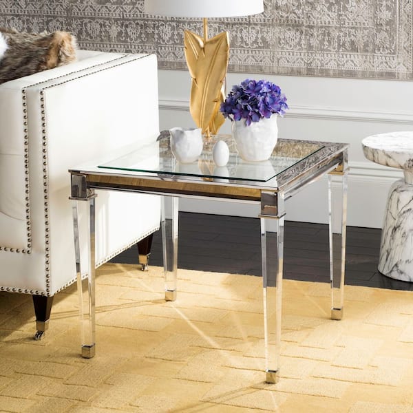 Charleston 25 in. Silver Square Glass End Table