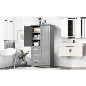 62 in.H Gray Bathroom Floor Storage Cabinet with 3-Drawers,Adjustable Shelves