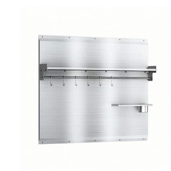 30 x 30 in. Stainless Steel Stove Backsplash with Spice Shelf, Knife Holder & Utensil Hanging Hooks