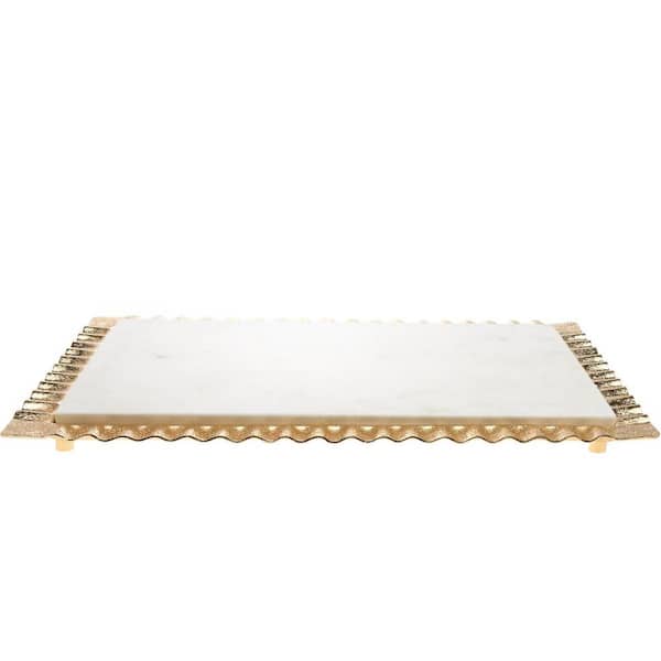 HomeRoots White Rectangle Ceramic 18 in. Decorative Serving Tray