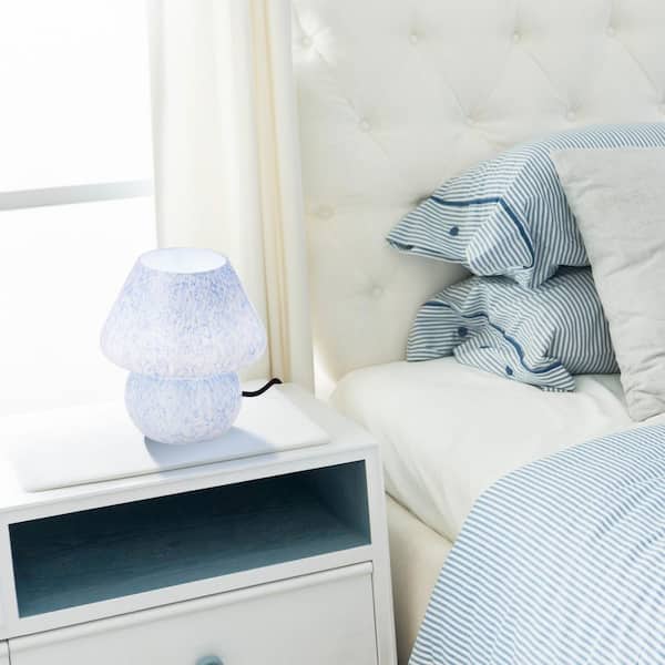 River of Goods Serena 8.75 in. Blue Glass Mushroom Accent Lamp
