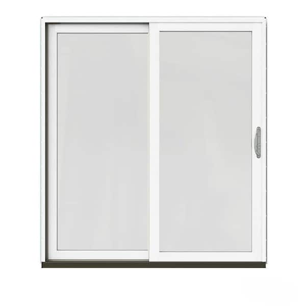 JELD-WEN 72 in. x 80 in. W-2500 Contemporary Desert Sand Clad Wood Left-Hand Full Lite Sliding Patio Door w/White Paint Interior