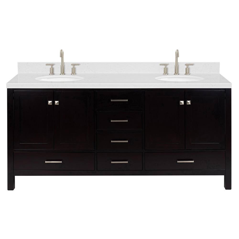 Espresso 72" Double Basin Freestanding Vanity with Quartz Top