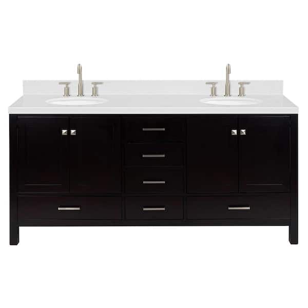 Cambridge 72 in. W x 22 in. D x 36 in. H Double Oval Sink Bath Vanity in Espresso with Carrara White Quartz Top