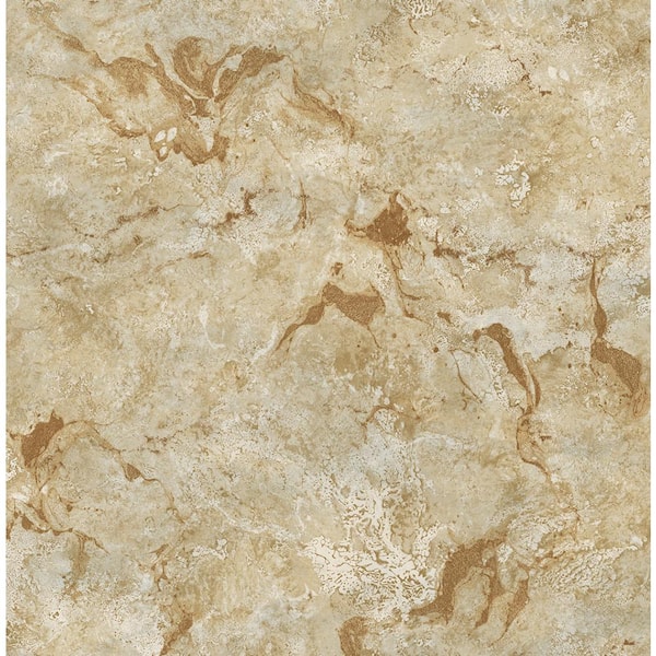 60.75 Sq. Ft. Metallic Tan Large Marble Embossed Vinyl Unpasted Wallpaper Roll