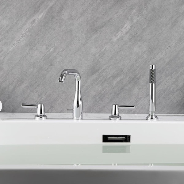 3-Handle Deck-Mount Roman Tub Faucet with Hand Shower in Chrome