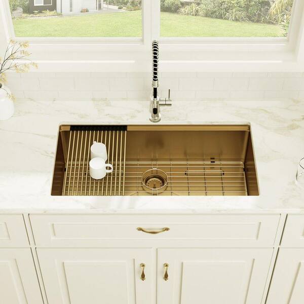 ｍｉｅ3199 S Logmey 33 in. Gold Undermount Workstation Sink Single Bowl 16