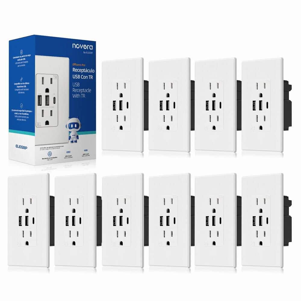 30W 6.0 Amp 3-Port USB Wall Outlet 15A Duplex Receptacle with Dual USB Ports w/ Srewless Wall Plate Matte White 10-Piece price history on PriceWatchPro