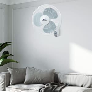 16 in. Wall-Mount Oscillating Fan in White with Adjustable Tilt with Remote and Timer