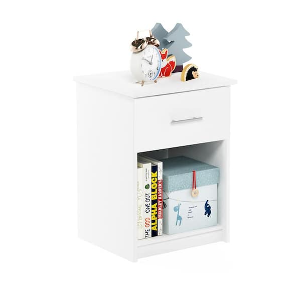 Furinno Tidur 1-Drawer Solid White Nightstand (17.72 in. W x 15.67 in. D x 24.14 in. H)