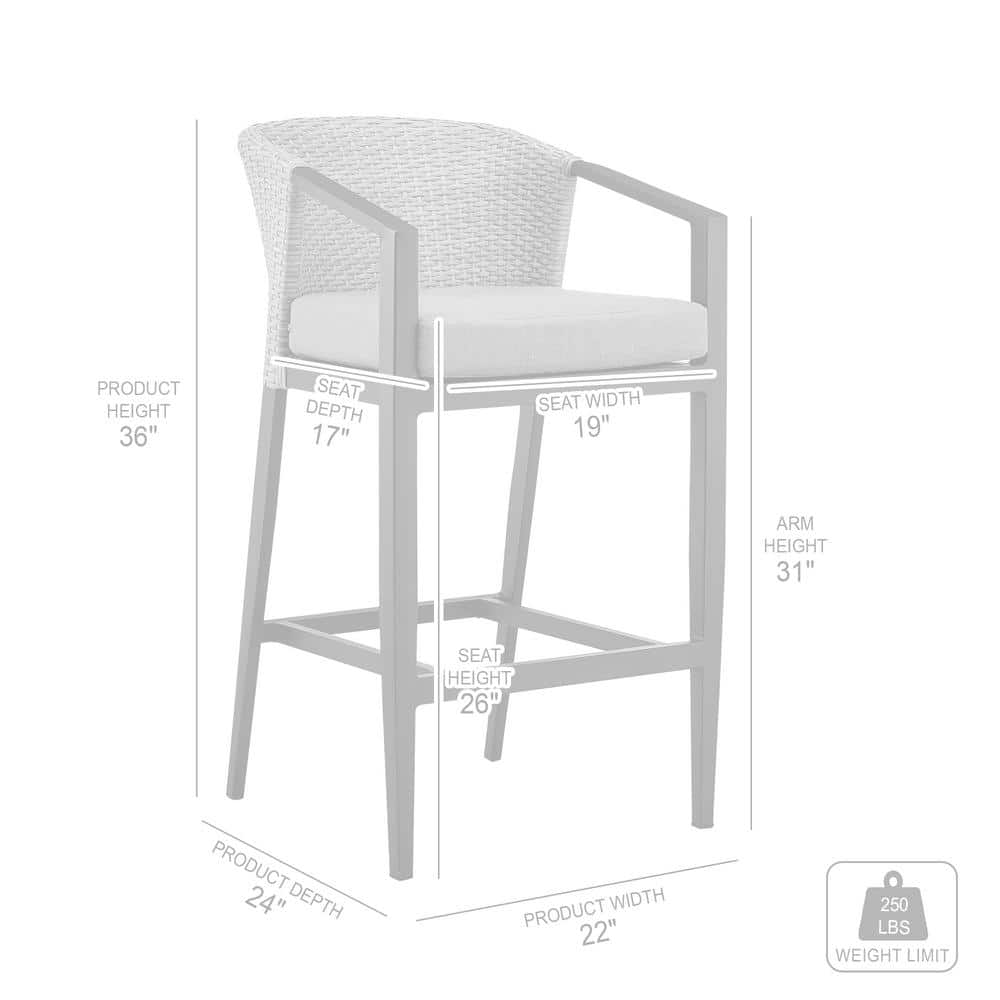 Aileen Dark Grey Cushioned Aluminum and Wicker Outdoor Bar Stool