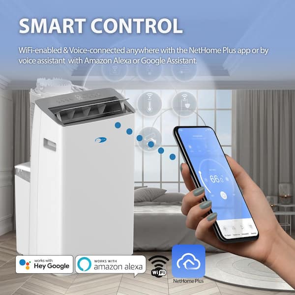 Whynter NEX 12,000 BTU (14,000 BTU ASHRAE) Portable Air Conditioner Cools 600 Sq.Ft. with Dehumidifier and Wifi Enabled in White ARC-1230WN Whynter NEX 12,000 BTU (14,000 BTU ASHRAE) Portable Air Conditioner Cools 600 Sq.Ft. with Dehumidifier and Wifi Enabled in White ARC-1230WN