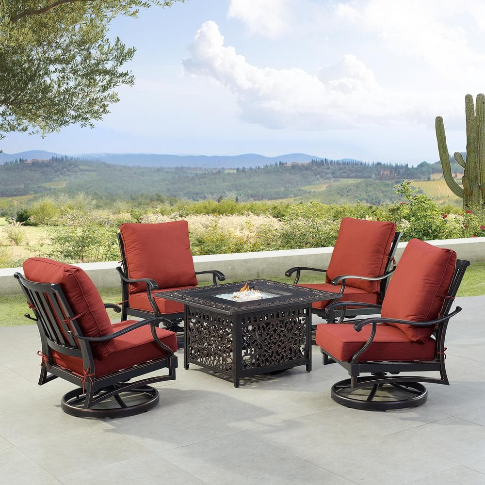 Black 5-Piece Aluminum Patio Fire Pit Set with Red Cushions price history on PriceWatchPro