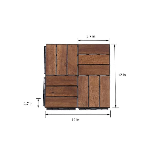 12 in. x 12 in. Outdoor Acacia Wood Flooring Interlocking Deck Tiles in Brown (10-Pieces)