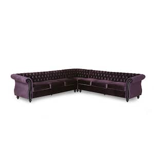 Amberside 3-Piece Blackberry Velvet 6-Seat L Shaped Reversible Sectionals with Removable Cushions