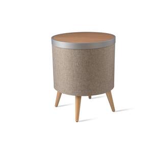 Zain 16.1 inch Side Table with Wireless Charging Pad, 360 Speaker, Subwoofer and USB Charging Port in Oak