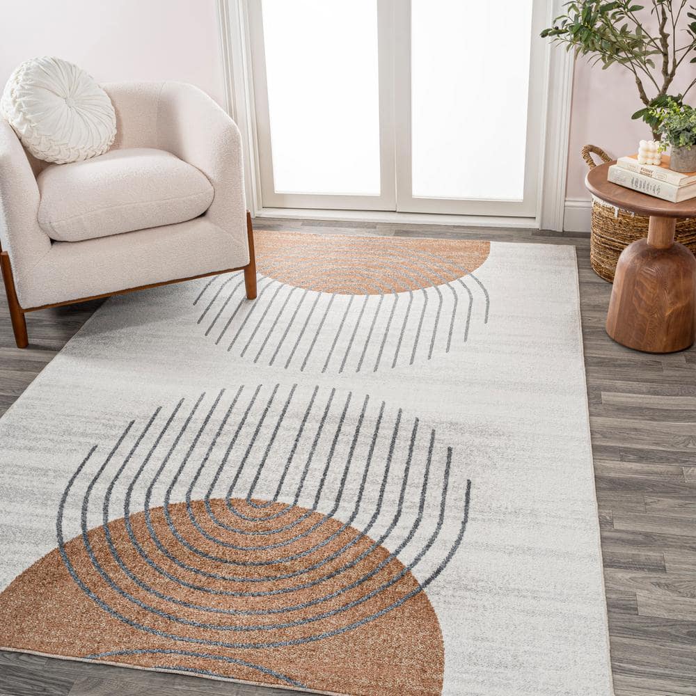 Kallax Cream and Terra Geometric Washable Area Rug