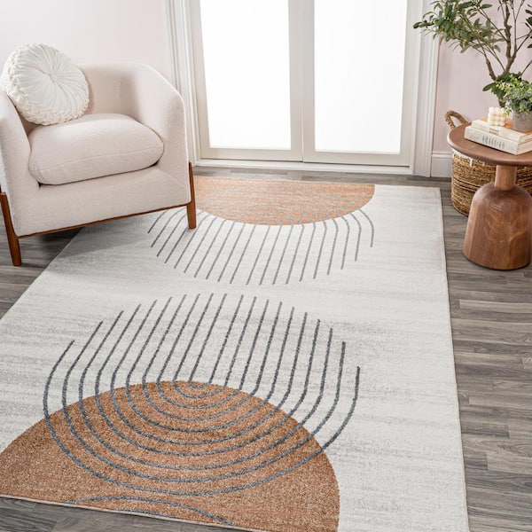 JONATHAN Y Kallax Cream/Terra 4 ft. x 6 ft. Geometric Modern Low-Pile Machine-Washable Area Rug