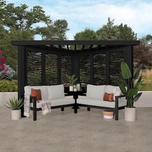 Glendale 8 ft. x 8 ft. Black Steel Modern Cabana Pergola with Conversation Seating in Pumice