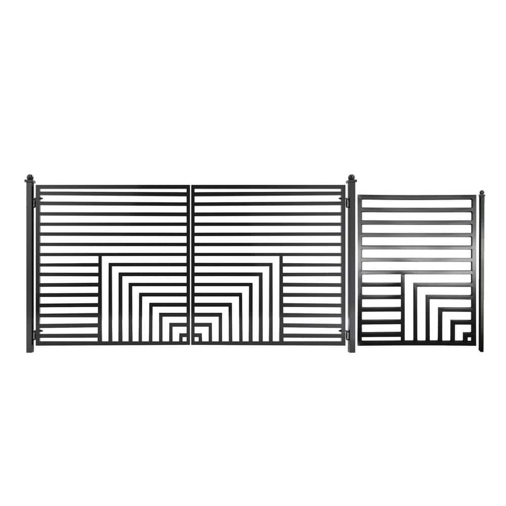 Florence Style 16 ft. x 6 ft. Black Steel Dual Swing Driveway Gate Kit with Pedestrian Gate price history on PriceWatchPro