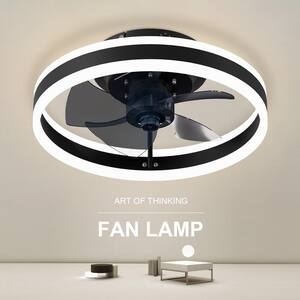 11.02 in. Indoor Low Profile Modern Black Double Lite Ceiling Fan Light with LED Lighting App and Remote, Dimmable