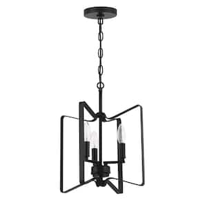 Shayna 13 in. 3-Light Flat Black Finish Transitional Convertible Semi Flush Mount Ceiling Light with No Bulbs Included