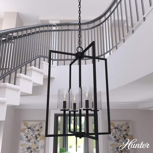 Hunter Kerrison 4-Light Natural Iron Island Pendant Light with Seeded Glass Shades