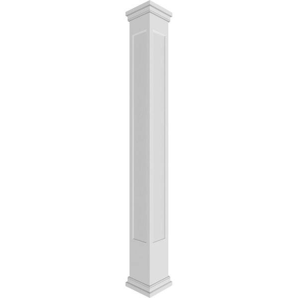 Ekena Millwork 7-5/8 in. x 10 ft. Premium Square Non-Tapered, Recessed Panel PVC Column Wrap Kit, Prairie Capital and Base