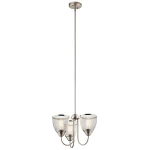 Voclain 18 in. 3-Light Brushed Nickel Vintage Industrial Shaded Circle Convertible Chandelier for Dining Room