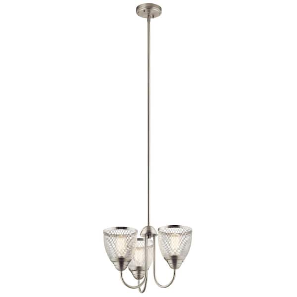 KICHLER Voclain 18 in. 3-Light Brushed Nickel Vintage Industrial Shaded Circle Convertible Chandelier for Dining Room